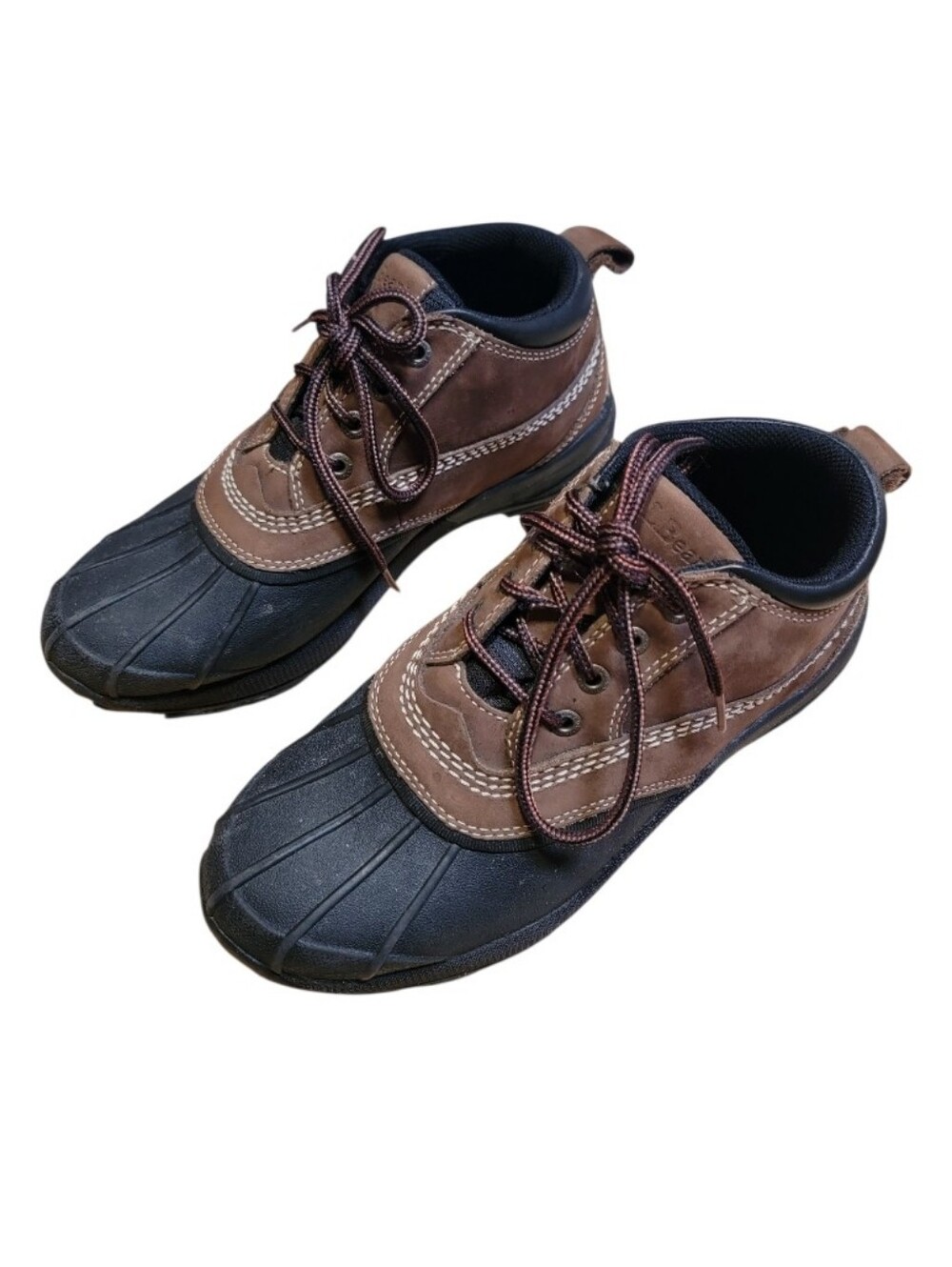 LL BEAN Womens Black/Tan Lace-up Leather Above Ankle Duck Boots